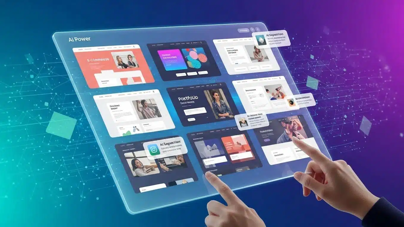 AI Website Builder With Support: What Sets WP Support Lab Apart 2 Illustration of AI-powered website creation with customizable templates