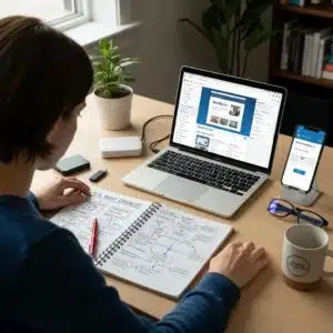 Person working on WordPress troubleshooting with tools and notes
