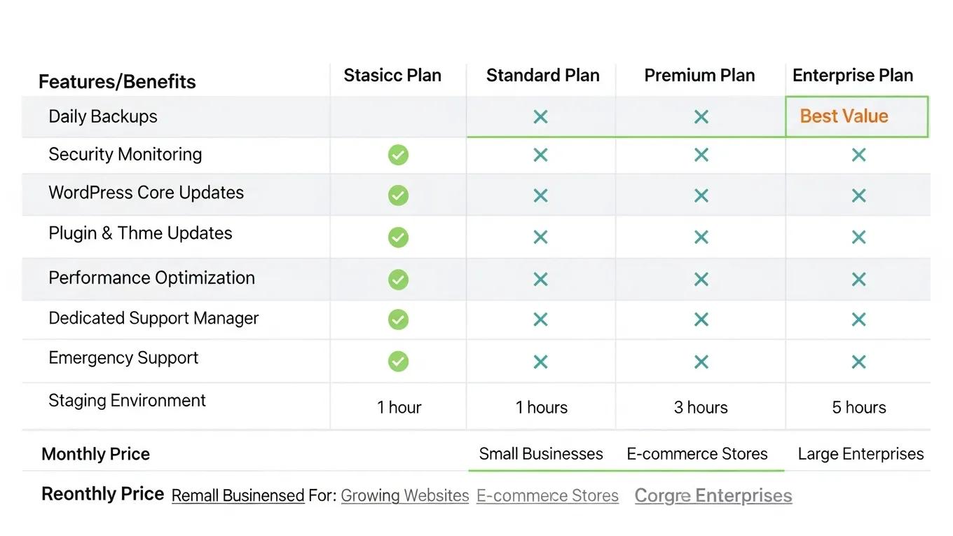 24/7 WordPress Support: 5 Essential Reasons for Agencies 2 Agency support plan comparison table