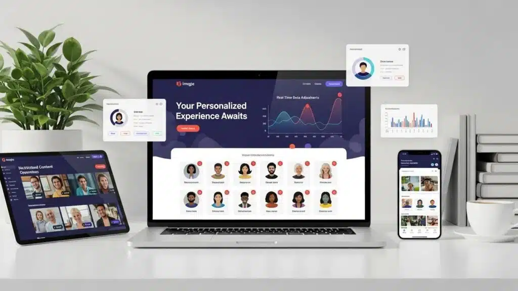 AI-driven website customization interface on a laptop, showcasing personalized user experiences