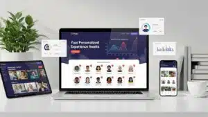 AI-driven website customization interface on a laptop, showcasing personalized user experiences