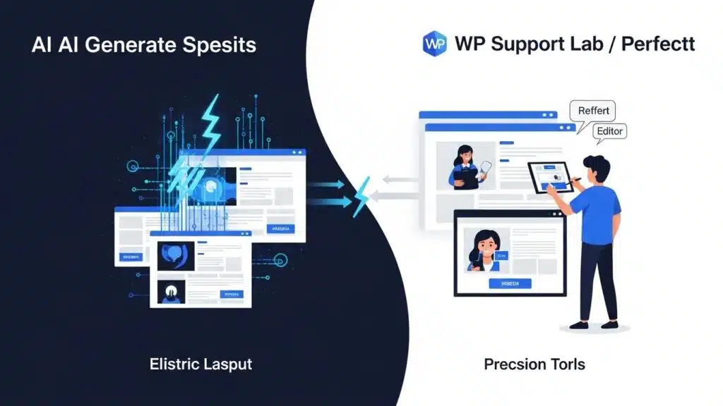 AI website creation process showcasing AI speed and human precision in website development
