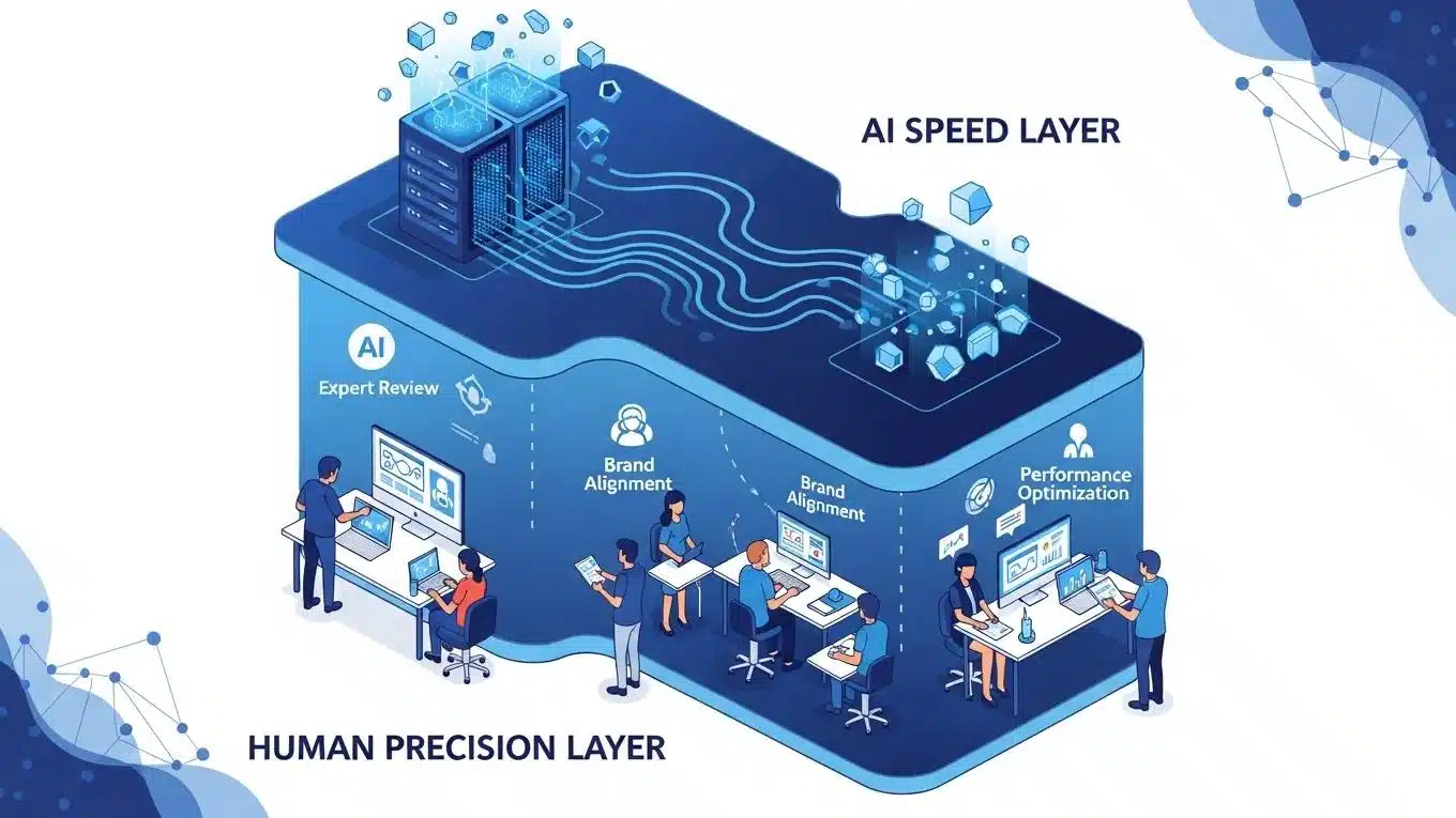 AI Speed + Human Precision: Why Managed AI Website Creation is the Future for SMBs 1 Collaboration between AI and human experts in SMB website creation highlighting efficiency and quality