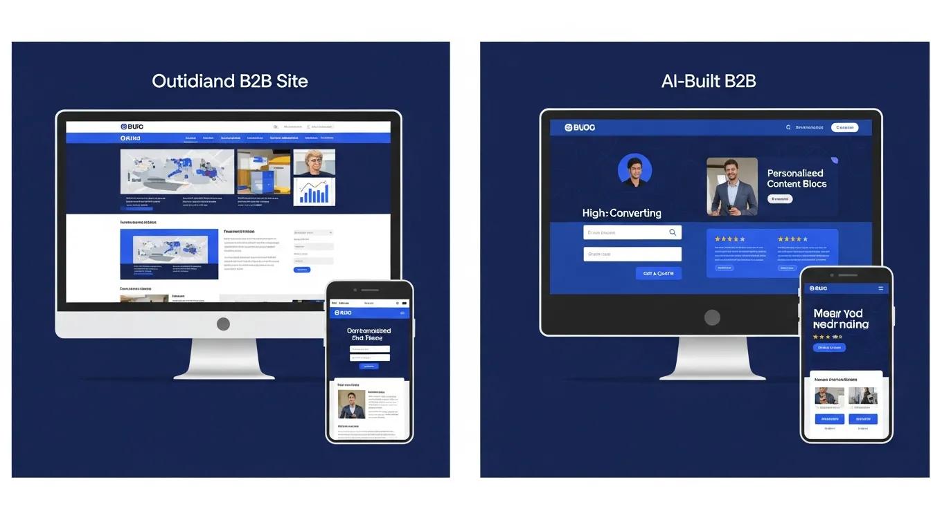 AI Website Builder for B2B Companies: Professional Sites That Convert 2 Comparison of outdated B2B site and modern AI-built B2B site showcasing lead generation and mobile optimization