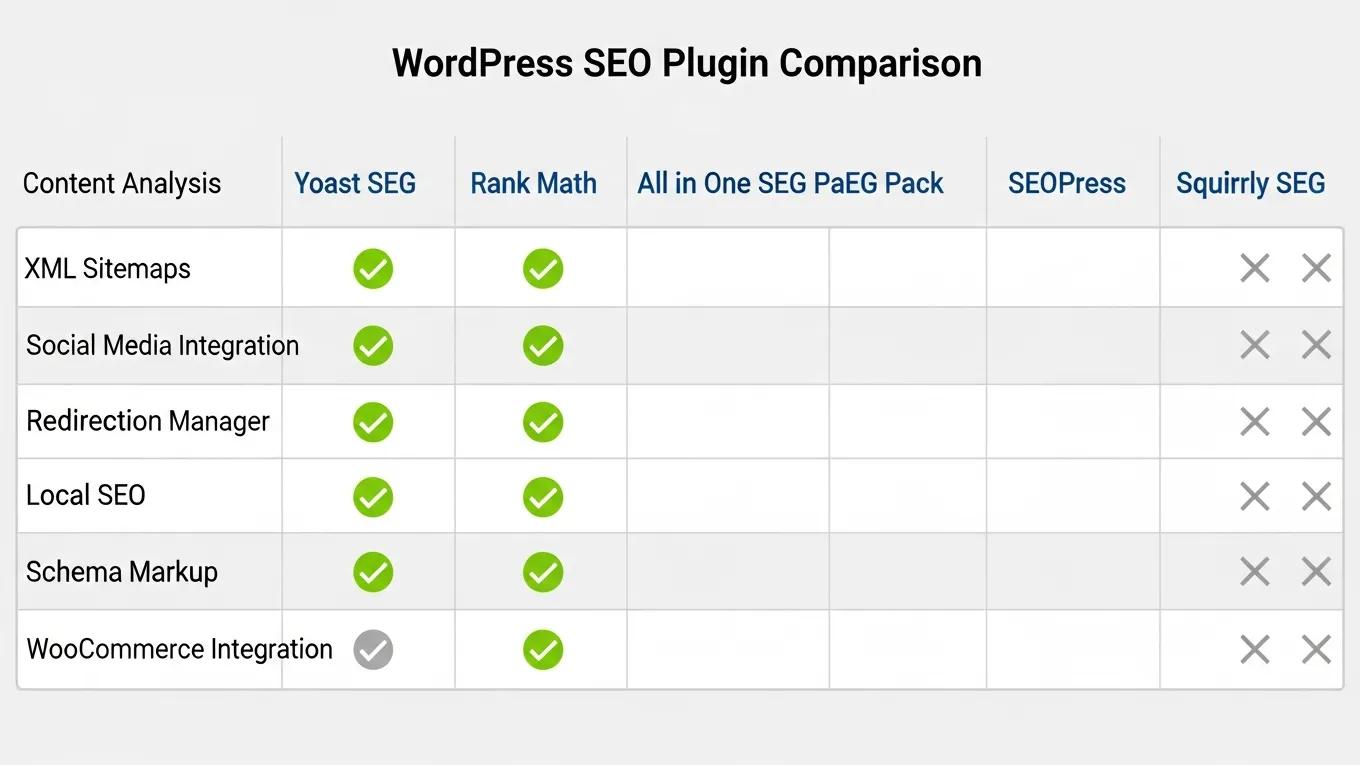 WordPress SEO Tools: 7 Plugins to Master 1 Comparison of WordPress SEO plugins highlighting key features and functionalities