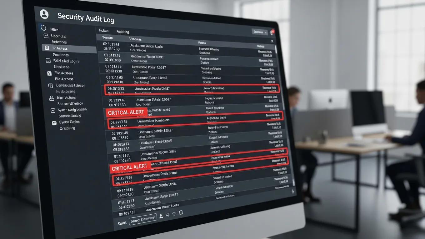 Enhancing WordPress Site Security: 5 Effective Tips 2 Computer screen showing a security audit log of user activities