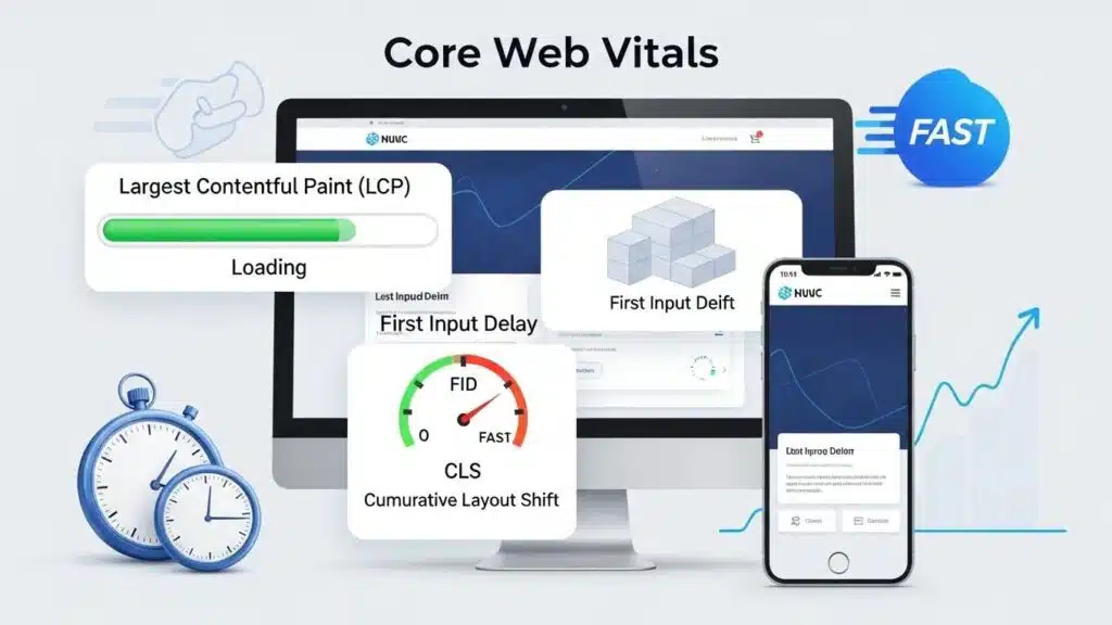 Core Web Vitals metrics visualization with performance indicators