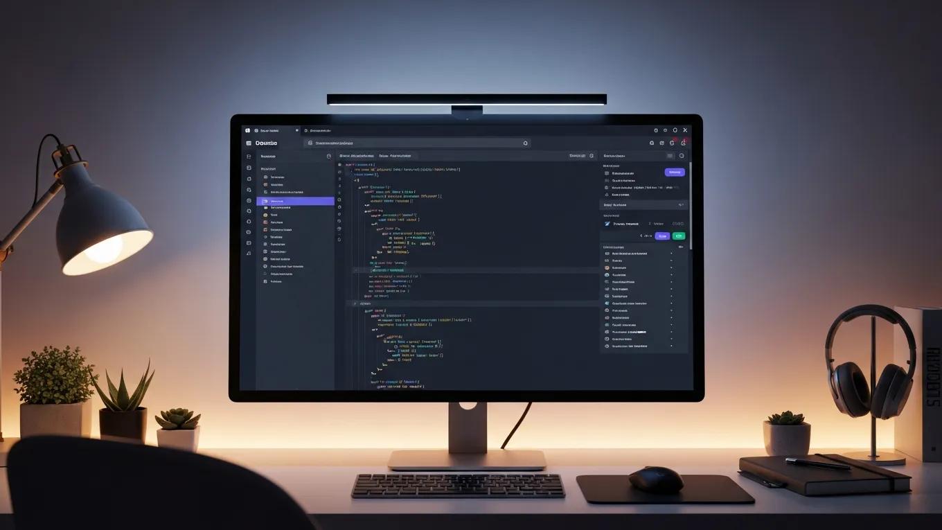 10 Powerful Web Design Trends to Expect in 2026 2 Dark mode web design interface on a computer screen, highlighting aesthetic appeal and user comfort in low-light conditions.