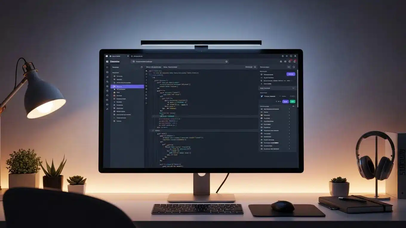 10 Powerful Web Design Trends to Expect in 2026 2 Dark mode web design interface on a computer screen, highlighting aesthetic appeal and user comfort in low-light conditions.
