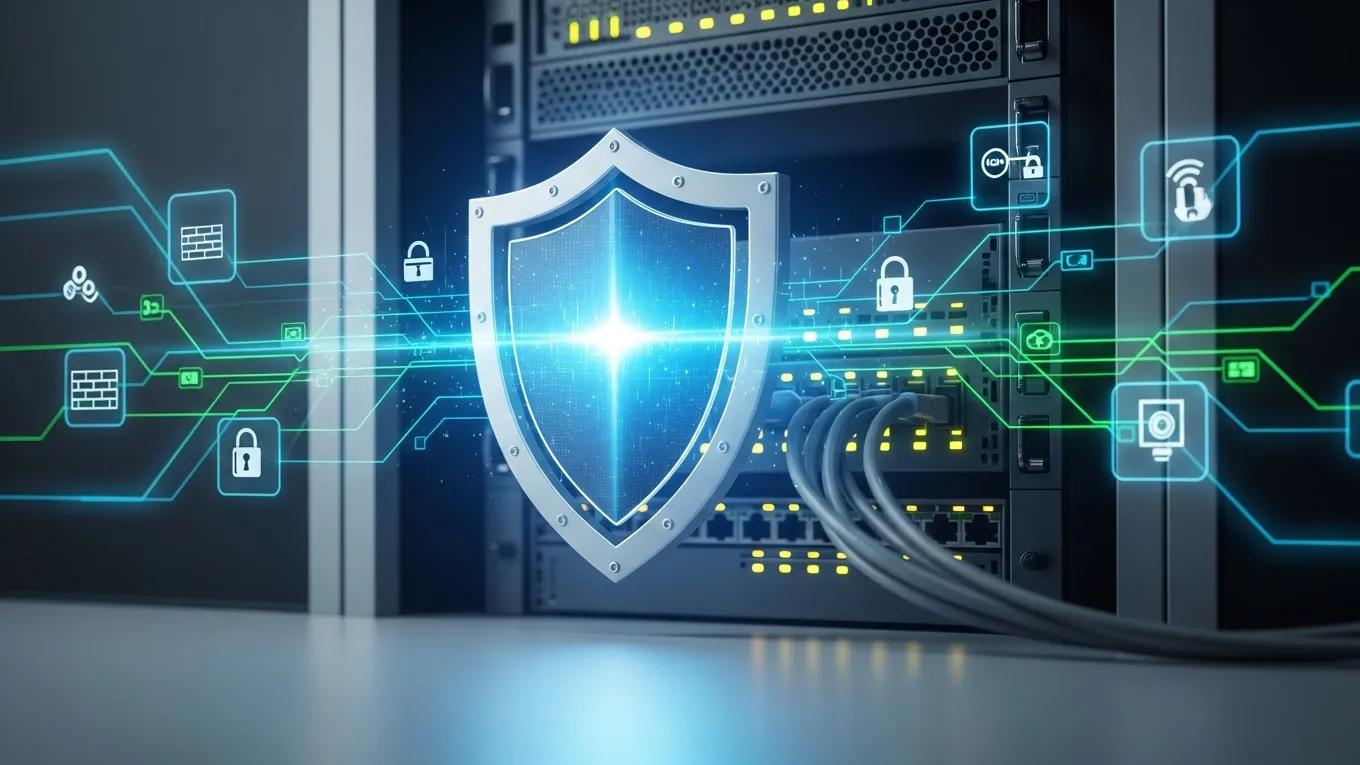 WordPress Hosting: 4 Smart Choices 2026 2 Digital security concept with shield symbol over server, representing strong hosting security