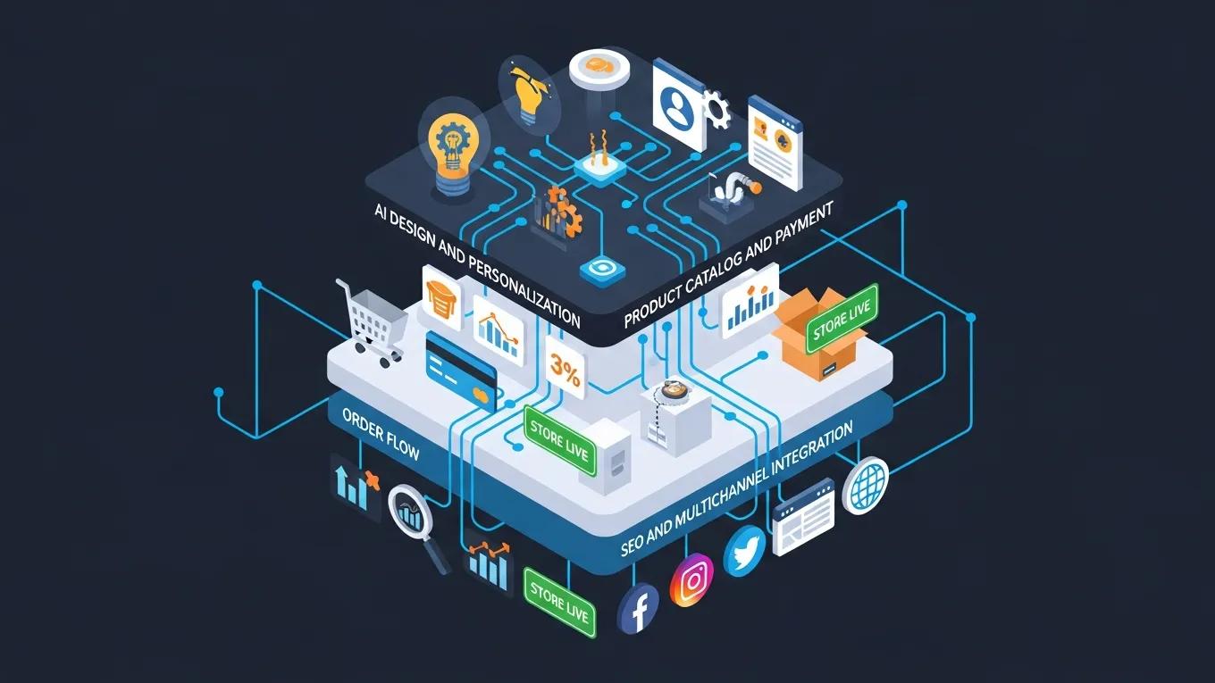 AI Website Builder for eCommerce: Launch Your Online Store With AI 1 Ecommerce AI stack illustrating design automation and personalization layers for enhanced user experience