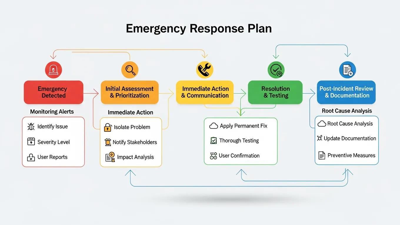 24/7 WordPress Support: 5 Essential Reasons for Agencies 1 Emergency response workflow diagram