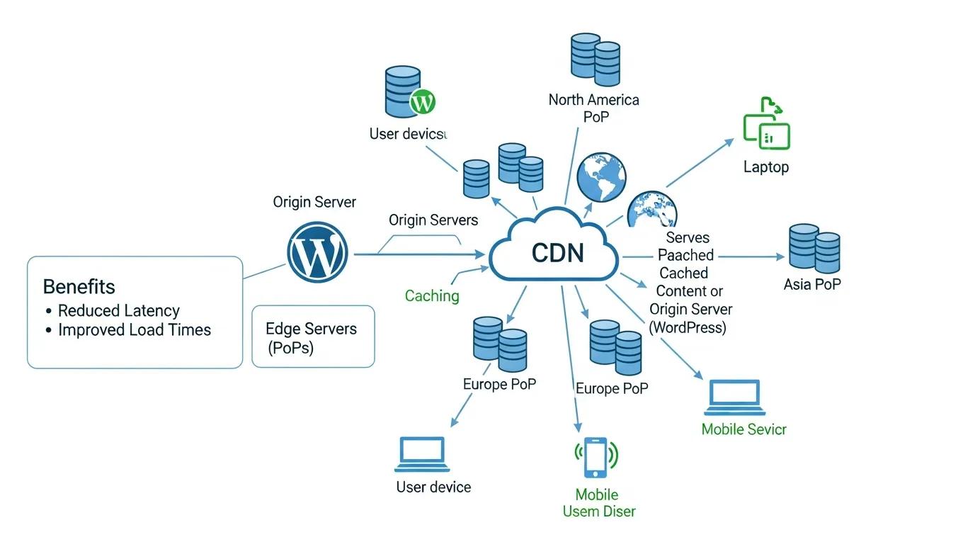 WordPress Speed Optimization: 10 Proven Tactics to Make Your Site Lightning Fast in 2026 2 Flow diagram showing CDN setup for WordPress, illustrating content distribution and performance benefits