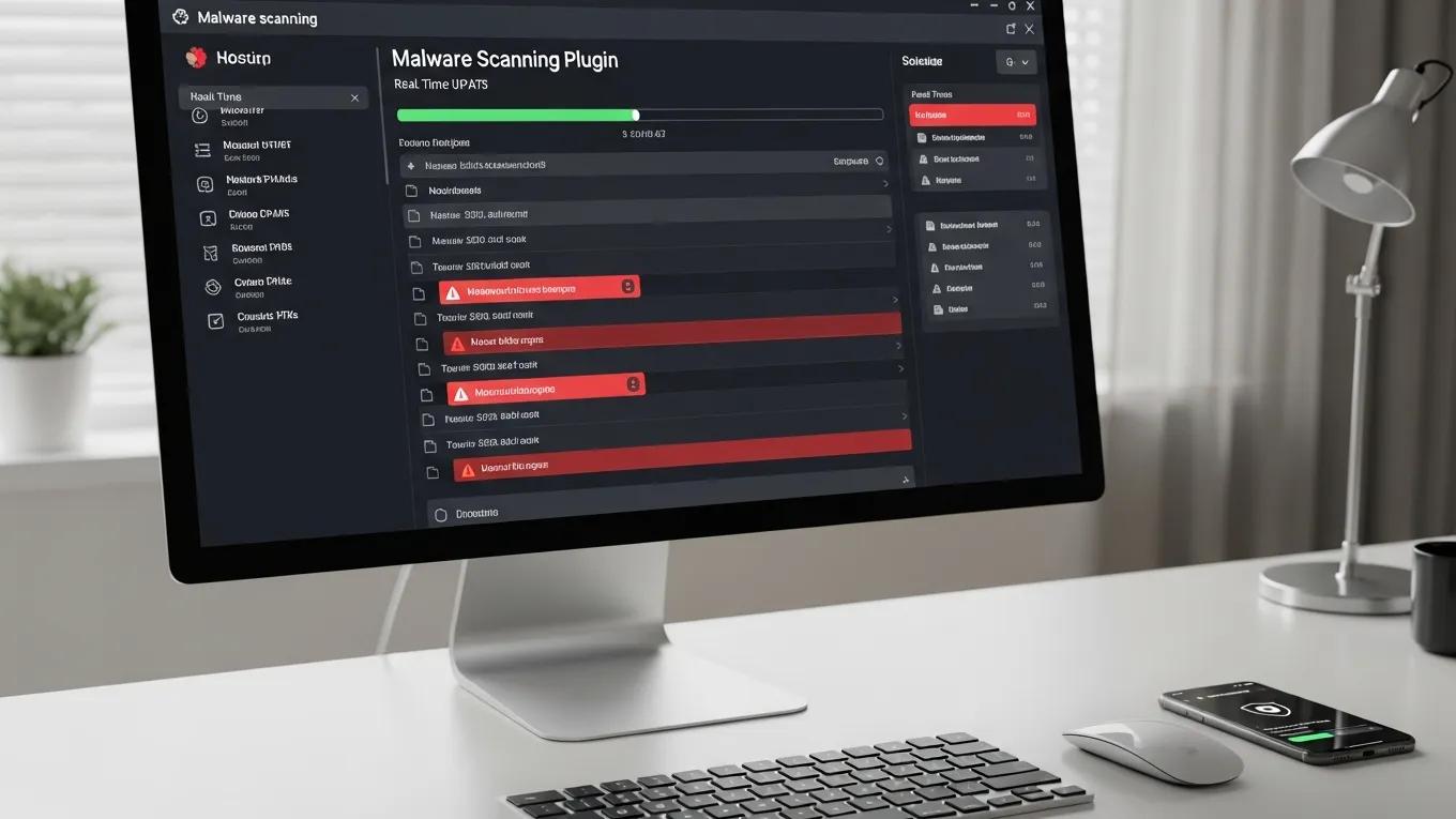 Interface of a malware scanning plugin showing active threat detection and scanning progress