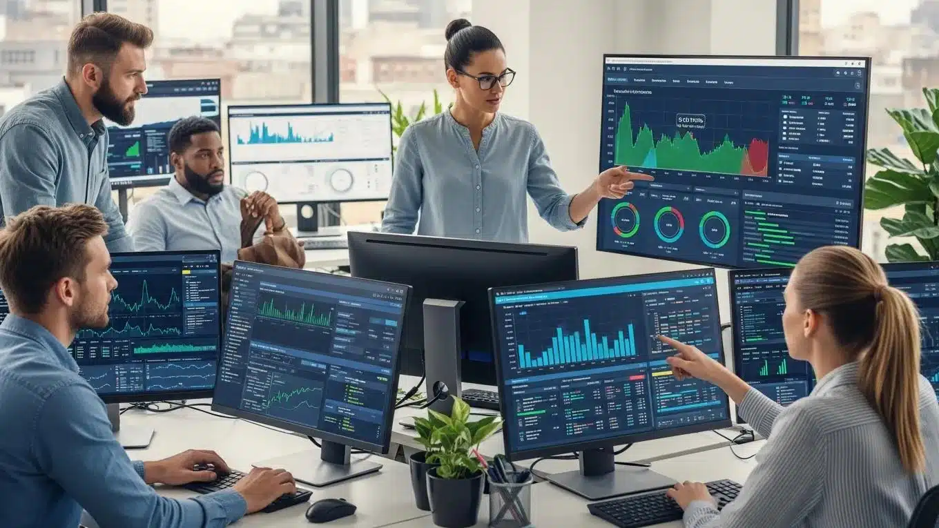 Why Managed WordPress Hosting Prevents Downtime 2 IT professionals monitoring website performance, highlighting proactive monitoring for uptime