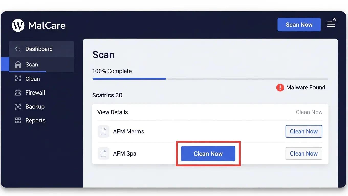 Securing Your WordPress Site Against Malware 1 MalCare malware removal interface displaying key features for effective malware cleaning