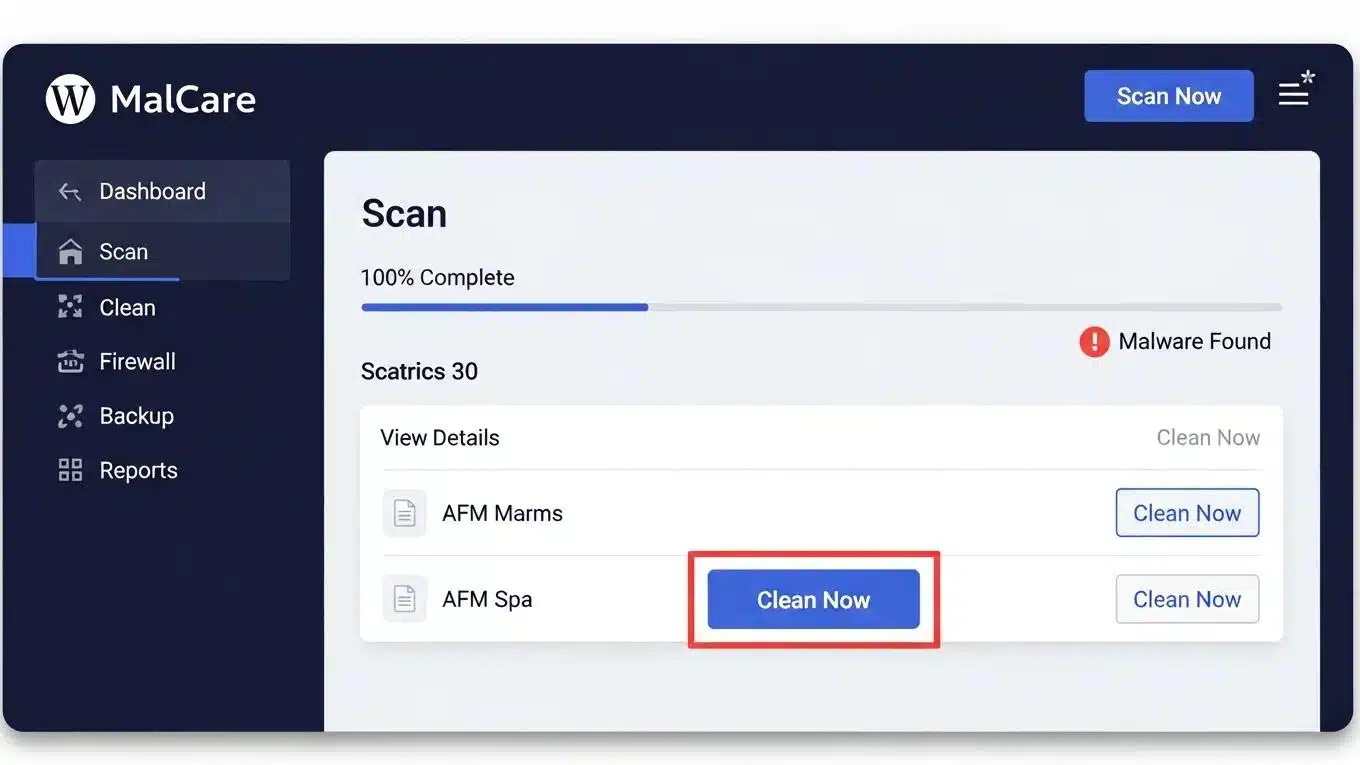 Securing Your WordPress Site Against Malware 1 MalCare malware removal interface displaying key features for effective malware cleaning