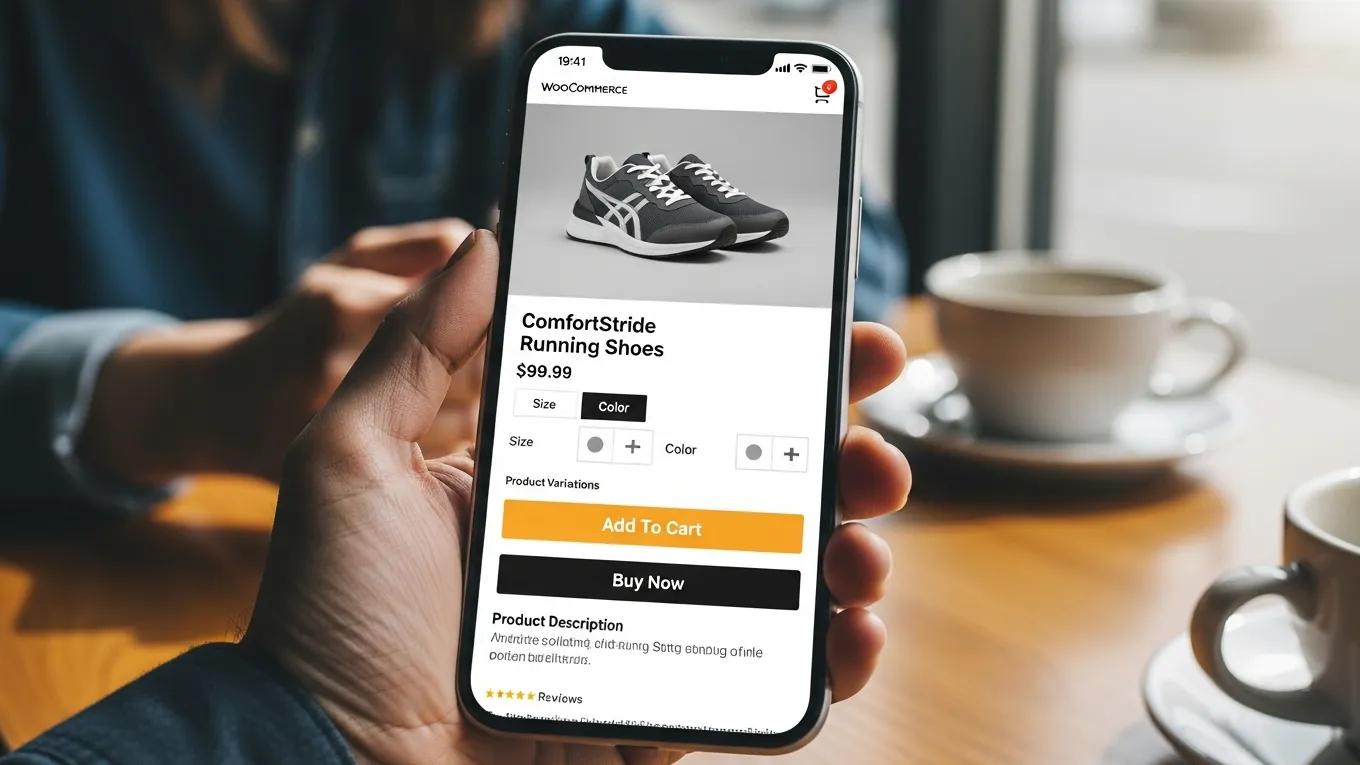 WooCommerce Product Page Optimization: 8 Proven Conversion Tactics 2 Mobile device showcasing a responsive WooCommerce product page with optimized layout