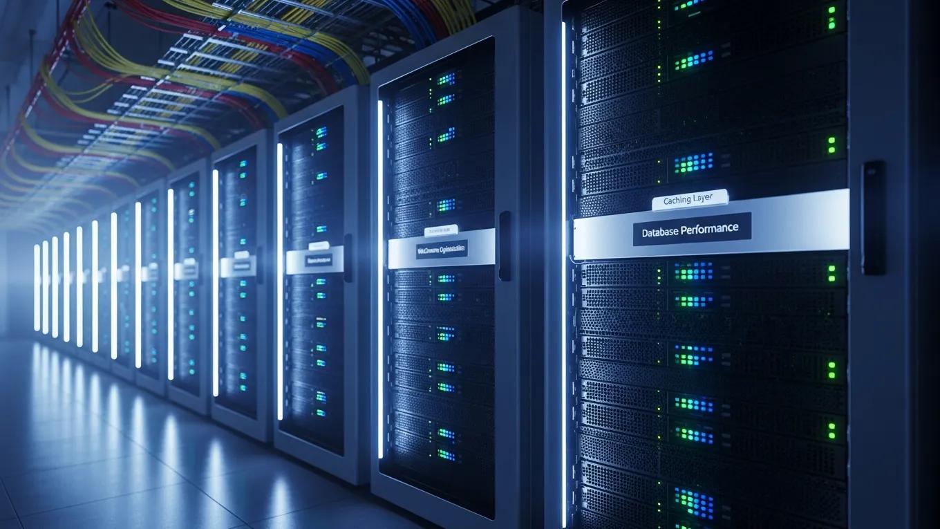 WooCommerce Speed Optimization: 18 Powerful Performance Boosts 2 Modern server room illustrating server-side optimizations for WooCommerce performance
