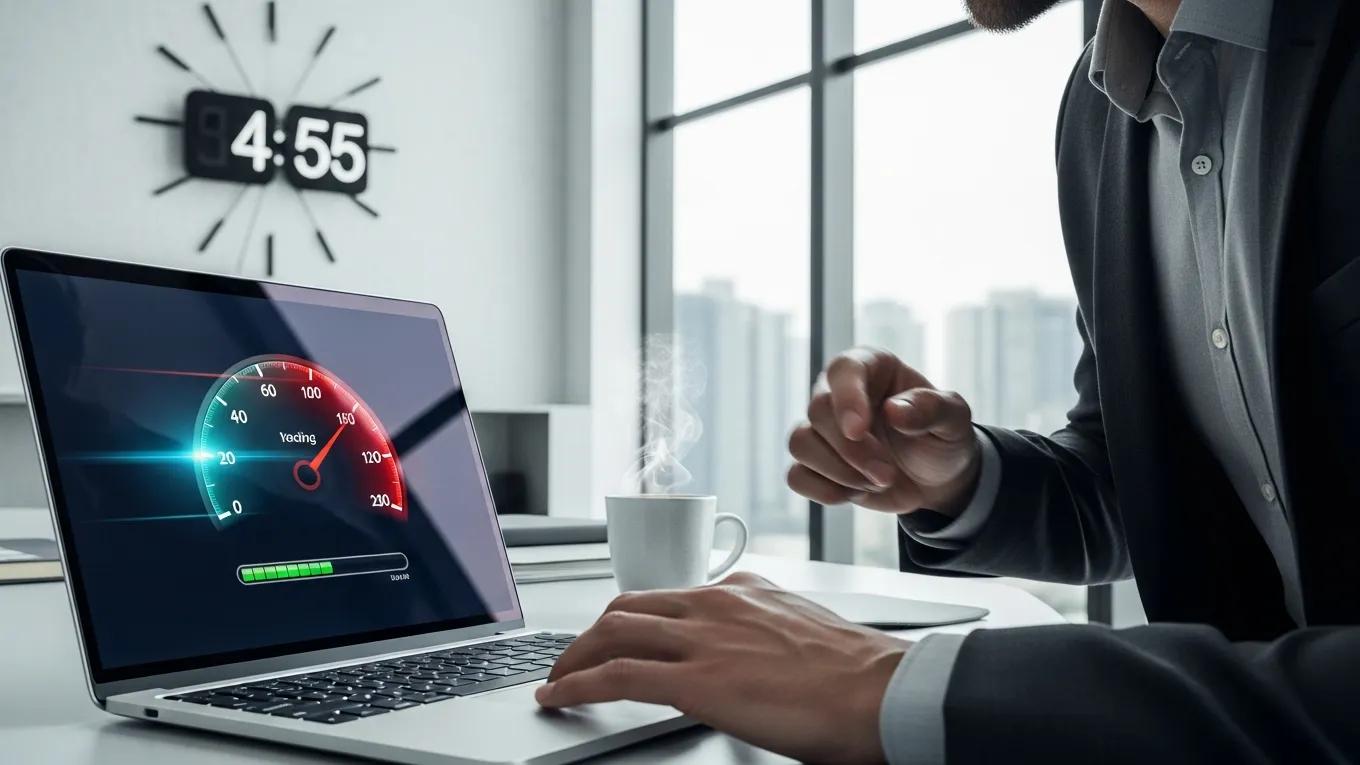 WordPress Multisite Management 5 Tips to Master 1 Person optimizing network performance on a laptop in a modern office, emphasizing speed and efficiency