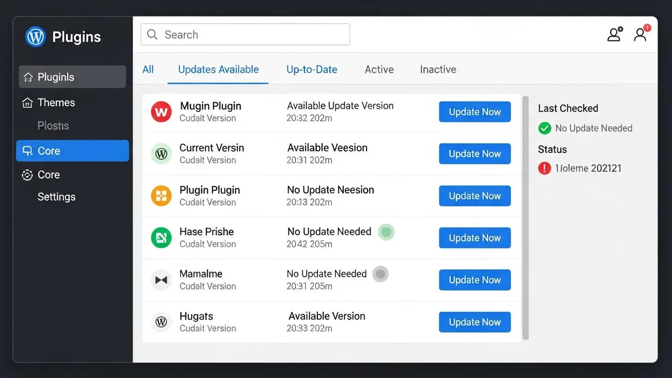 Creating a WordPress Maintenance Plan 1 Plugin update management interface showing available updates for WordPress plugins