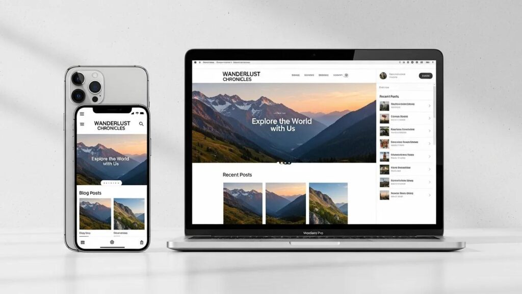 Responsive WordPress theme preview on mobile and desktop devices