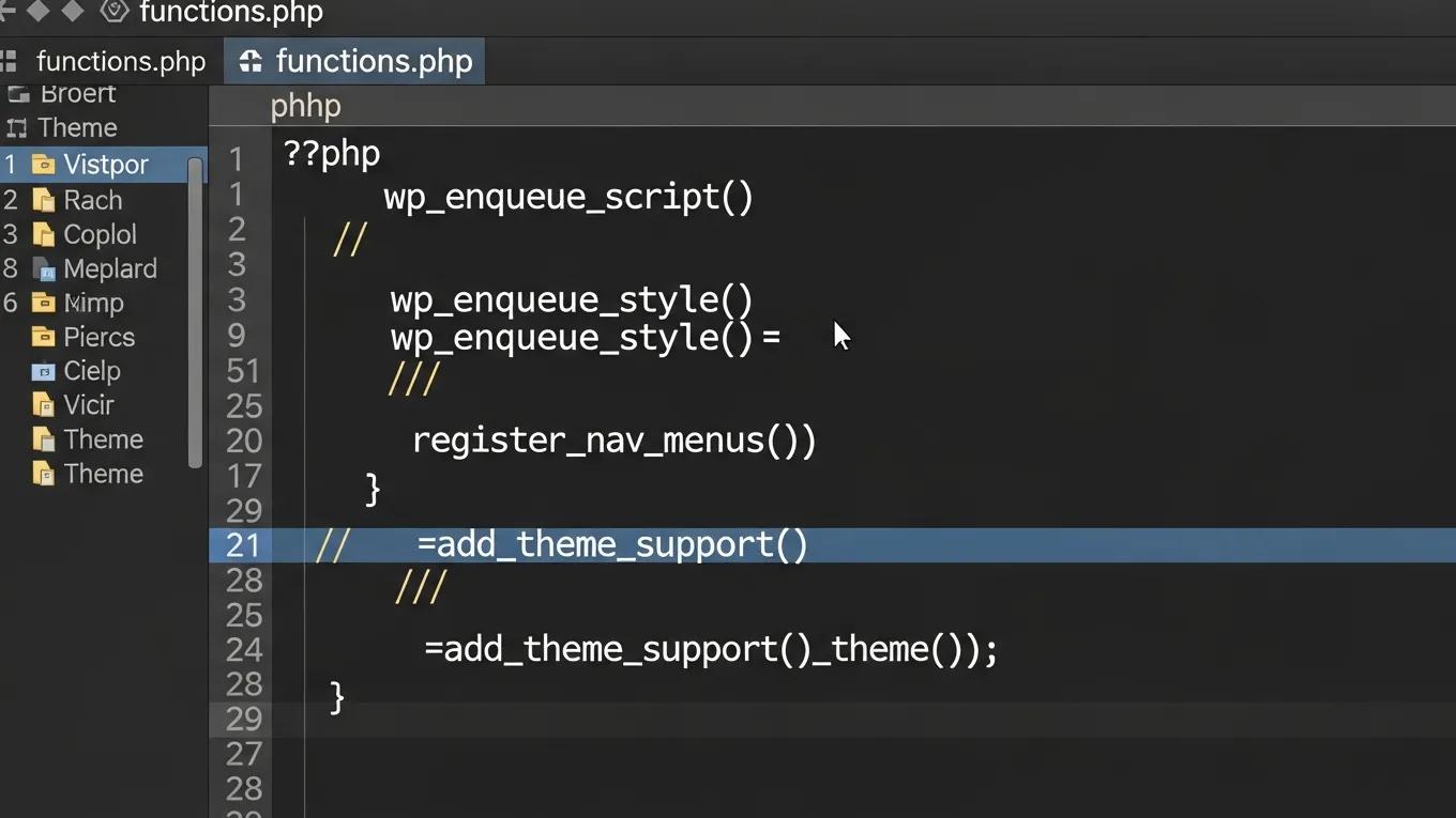 Creating a Custom WordPress Theme: 7 Essential Steps 1 Screenshot of PHP code in functions.php for WordPress theme development