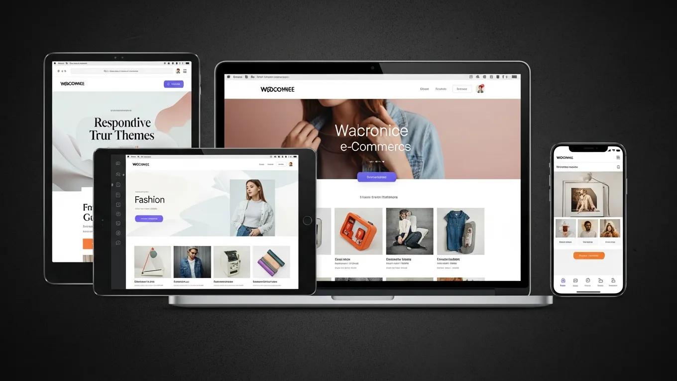 Building a WordPress E-commerce Store: 5 Proven Steps 2 Selection of responsive WooCommerce themes displayed on multiple devices
