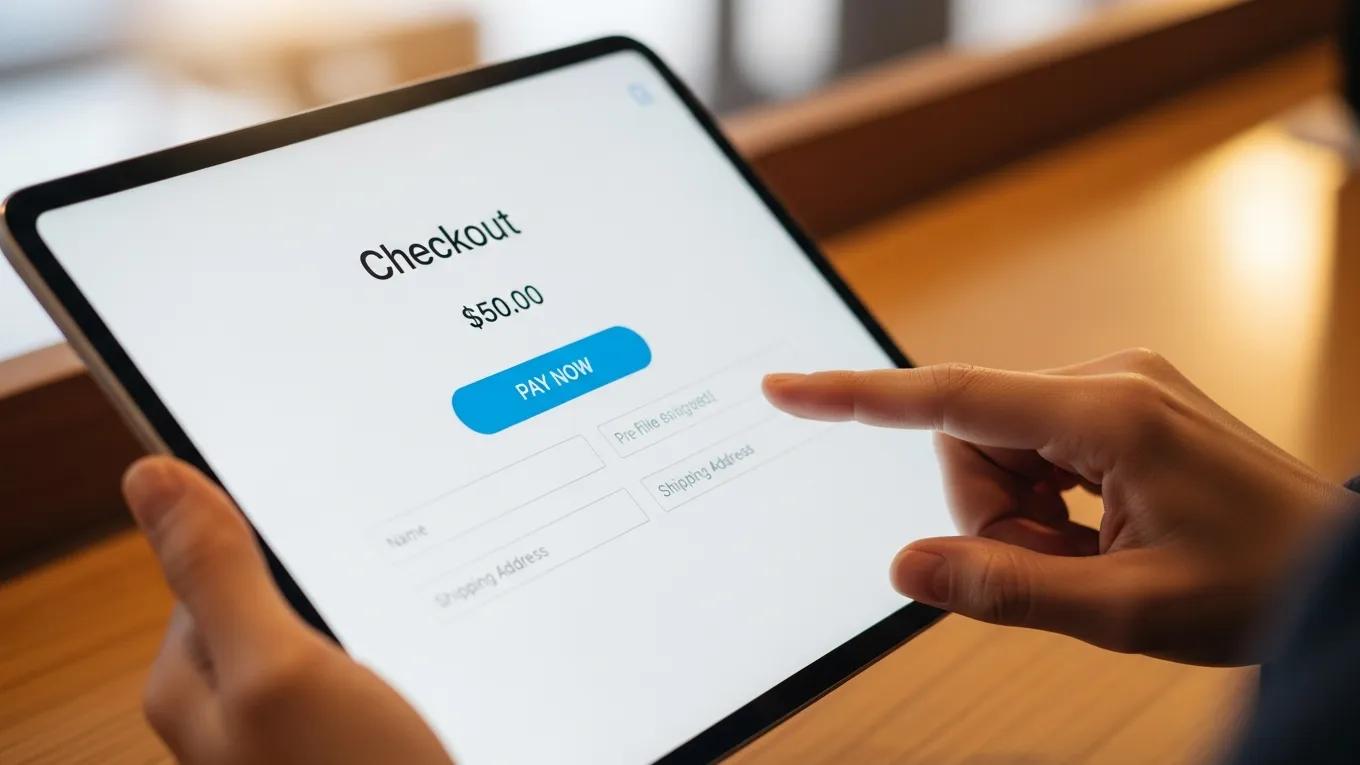 WordPress E-commerce Tips: 6 Strategies to Succeed 1 Simplified checkout process on a tablet emphasizing user-friendly interface