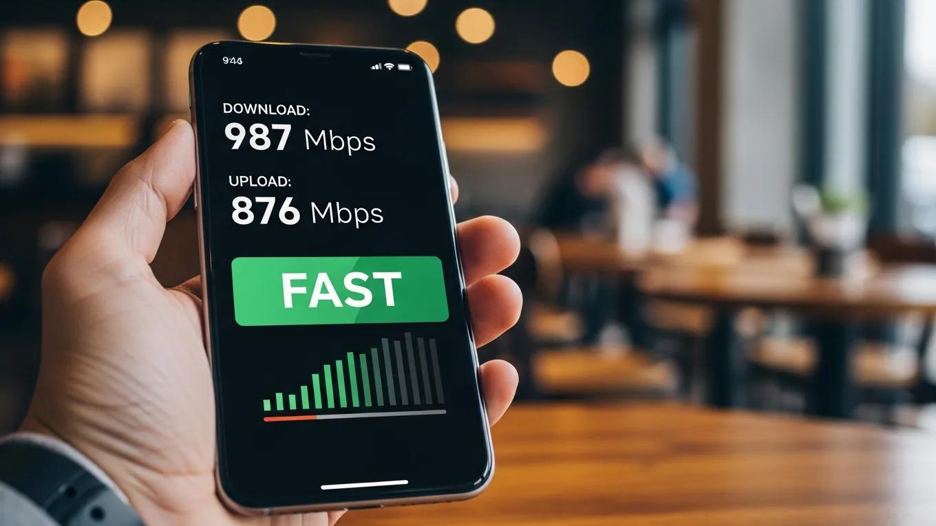 Boosting WordPress SEO: 7 Effective Tips to Win 1 Speed test results displayed on a smartphone screen in a casual setting