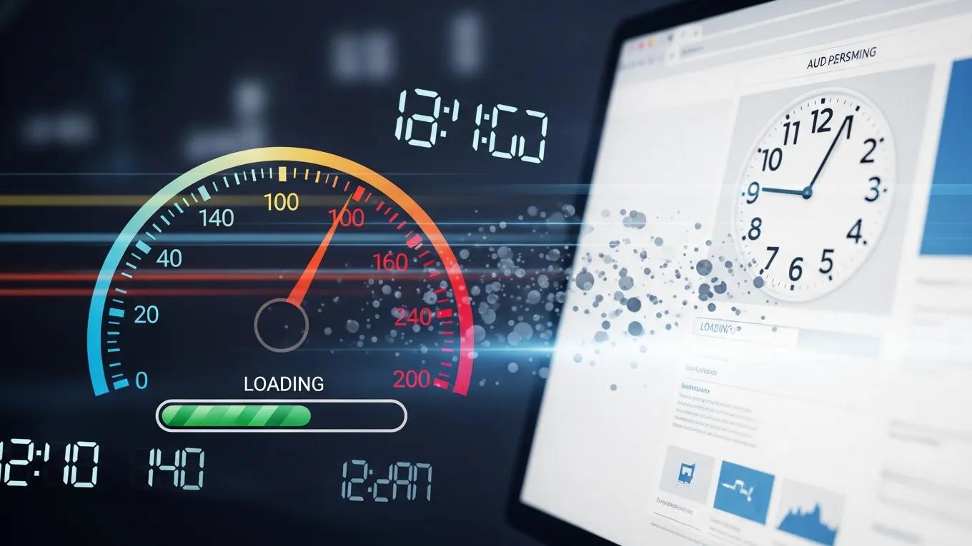 WordPress Plugin Maintenance 2 Speedometer graphic on computer screen, illustrating optimization of WordPress plugin performance