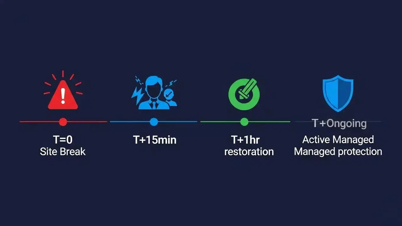 AI Website Builder Broke My Site: Emergency Fix and Recovery Guide 2 Timeline illustrating the resolution of a site crisis by WP Support Lab, showcasing recovery stages