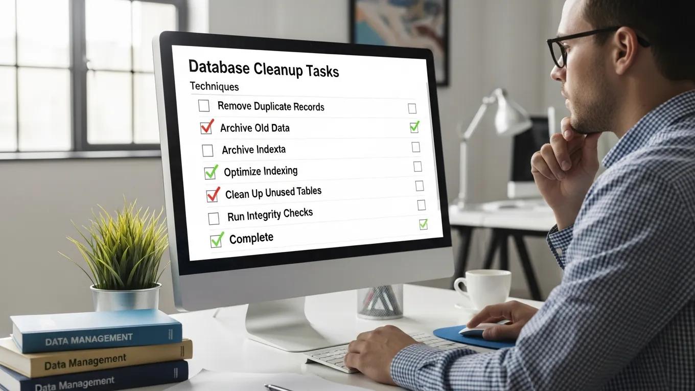 WordPress Database Optimization: 7 Expert Techniques for Peak Performance 1 Visual representation of database cleanup techniques in a digital workspace