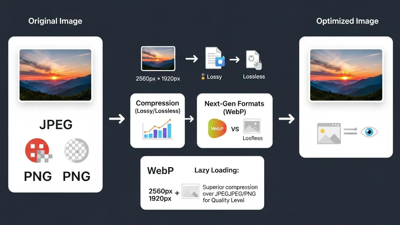 WordPress Speed Optimization: 10 Proven Tactics to Make Your Site Lightning Fast in 2026 1 Visual representation of image optimization techniques for WordPress, highlighting formats and compression methods
