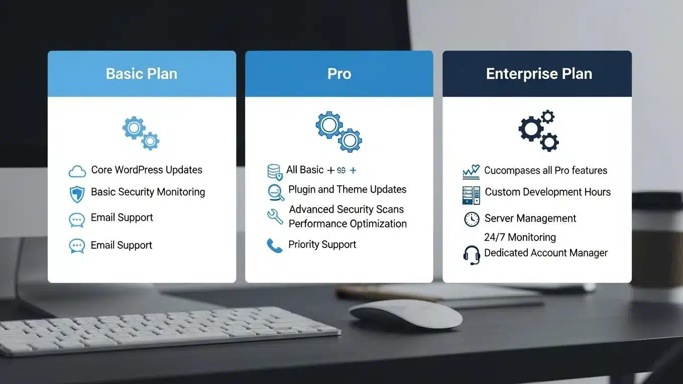 What Is the Pricing Structure for Your WordPress Support Services and Packages? 1 Visual representation of WordPress maintenance plans and their features