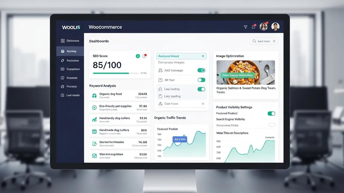 WooCommerce Store Optimization: 7 Proven Tips for Growth 1 WooCommerce SEO and product page optimization interface highlighting key metrics and tools