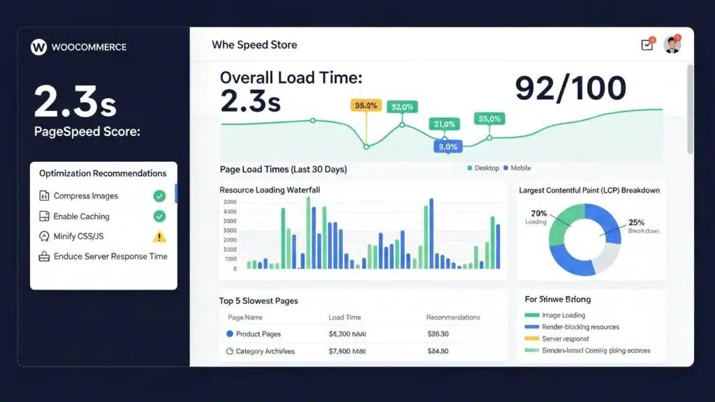 WooCommerce store speed test results dashboard highlighting page load time metrics