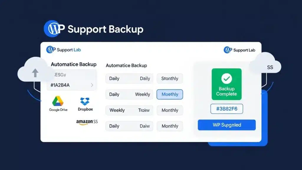 WordPress backup control panel with automated backup schedules and cloud storage connections