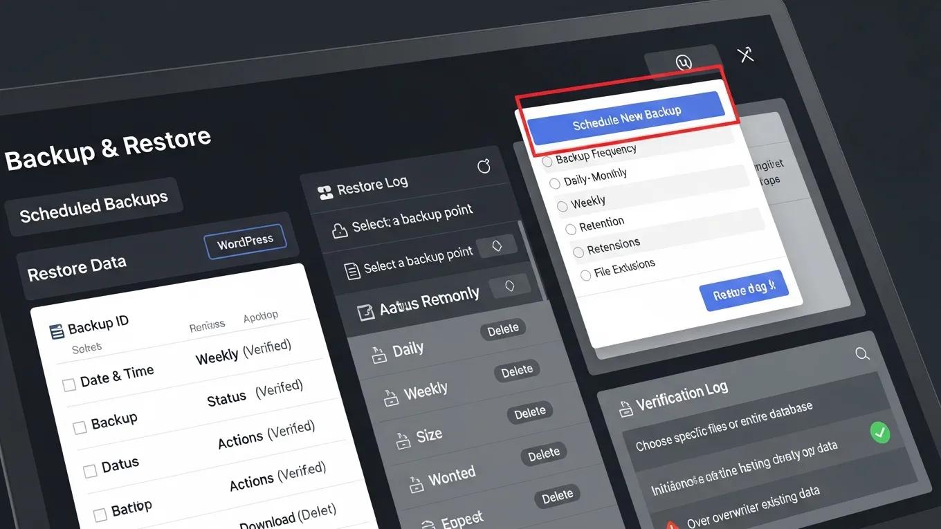 WordPress Website Health Check: 10 Powerful Tasks 2 WordPress backup verification and restore interface displaying backup options and restore features