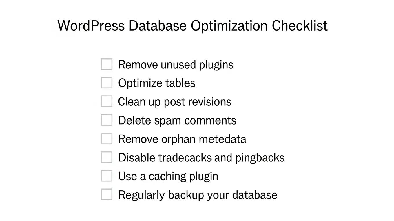 Creating a WordPress Maintenance Plan 2 WordPress database optimization checklist highlighting key optimization tasks
