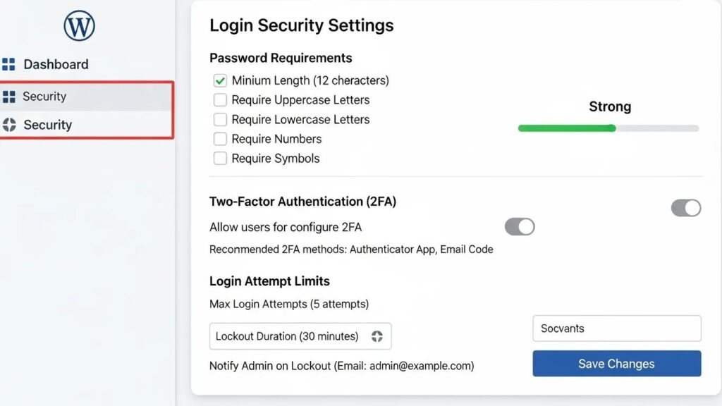 Securing Your WordPress Site from Hackers 5 WordPress login hardening settings interface highlighting security features
