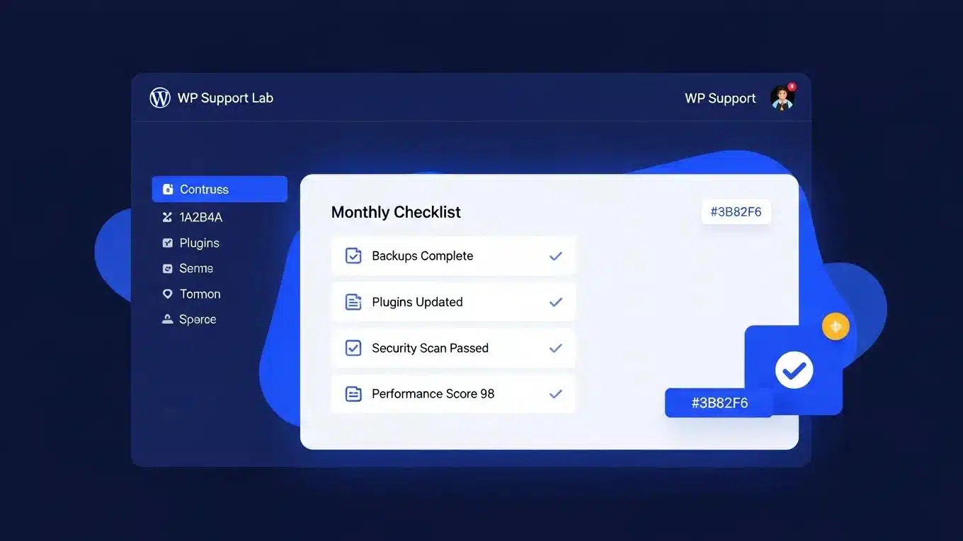 WordPress Maintenance Cost in 2026: What You Should Expect to Pay 1 Isometric illustration of a WordPress maintenance calendar displaying weekly, monthly, and quarterly tasks with completion badges