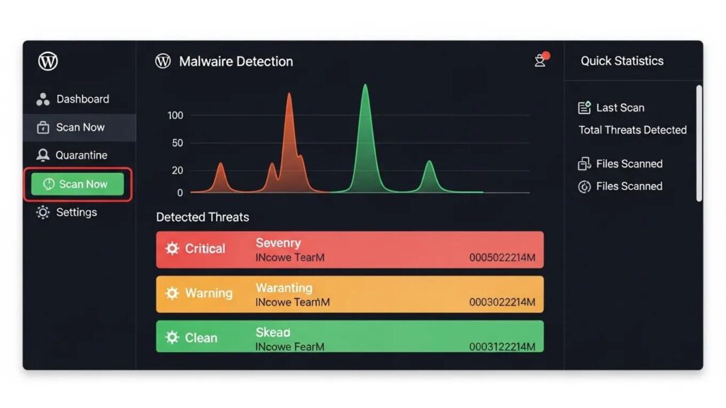 WordPress malware detection interface highlighting security scan results
