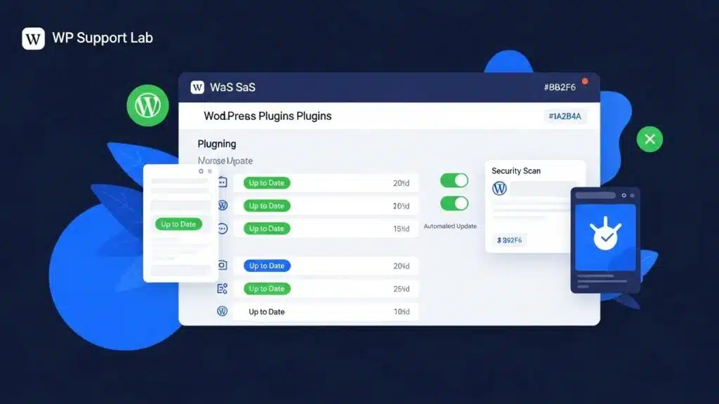 WordPress plugin management dashboard showcasing automated updates and security features