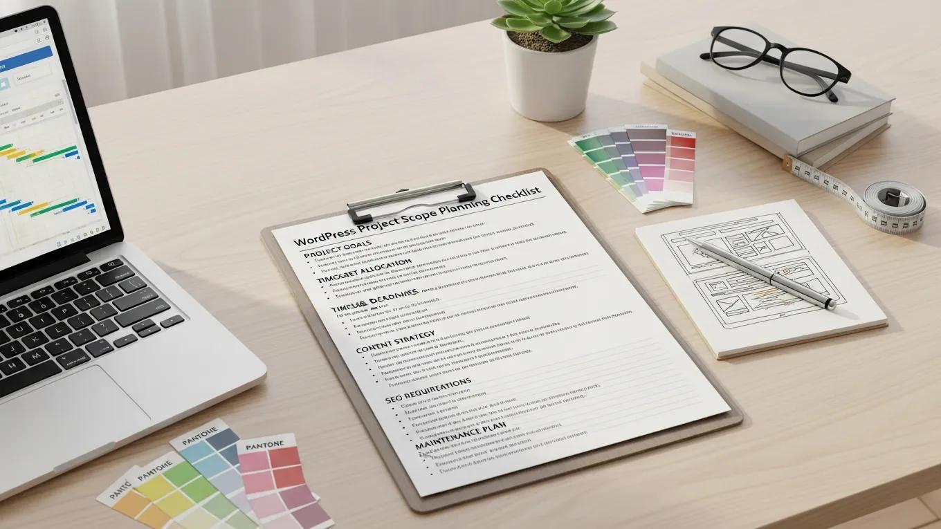 WordPress Design Questionnaire: 25 Essential Questions 2 WordPress project scope planning checklist highlighting budget and timeline considerations