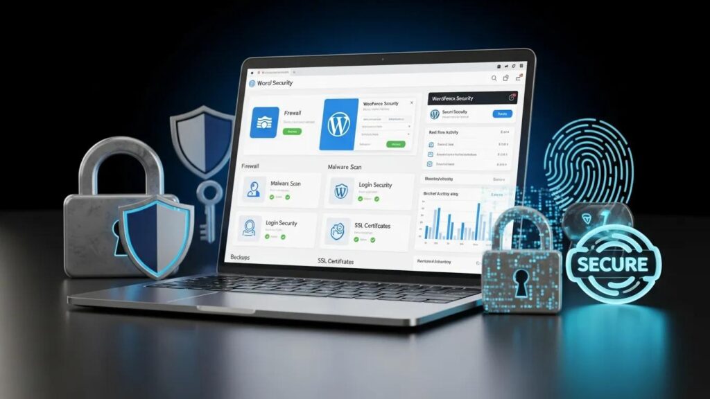 WordPress security dashboard showcasing essential plugins and features for website protection