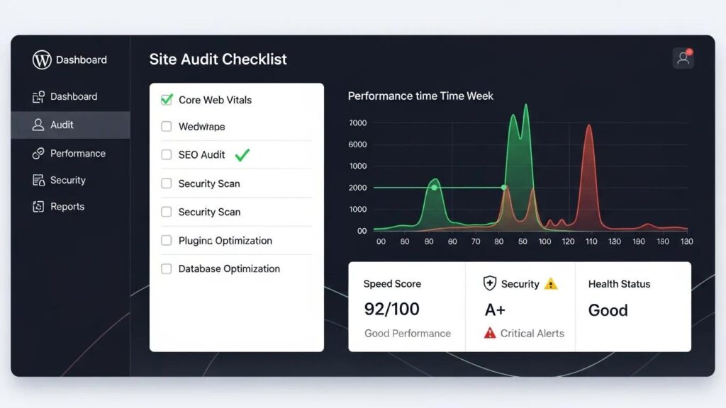 WordPress site audit checklist and performance overview dashboard