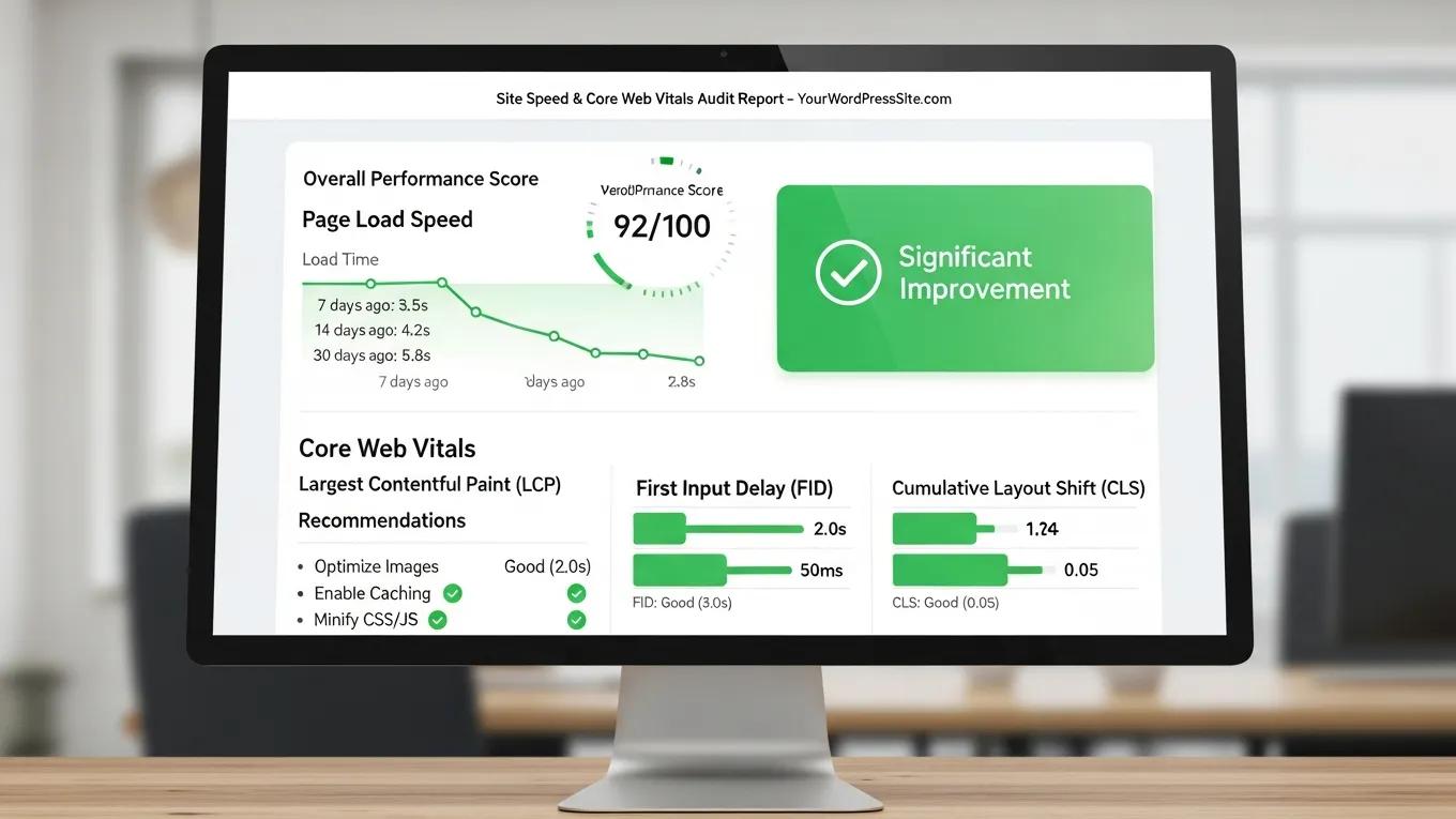 SEO Optimization for WordPress: 10 Expert Techniques 2 WordPress site speed audit results highlighting Core Web Vitals performance