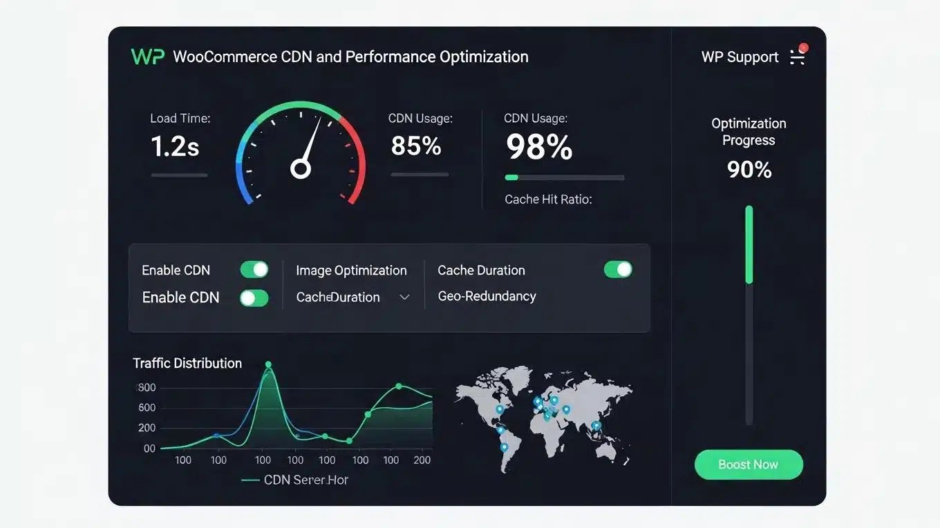 Boost WooCommerce Store Speed: 12 Expert Hacks 2 WP Support Lab WooCommerce CDN and performance optimization panel showcasing speed settings