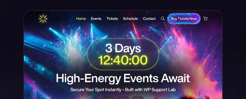 AI website builder from WP Support Lab creating an exciting event ticket page